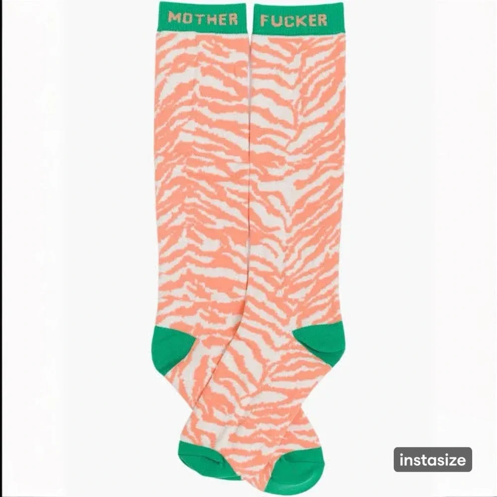 MOTHER Denim The High Stepper Orange Zebra Socks One‎ Size Fits Most